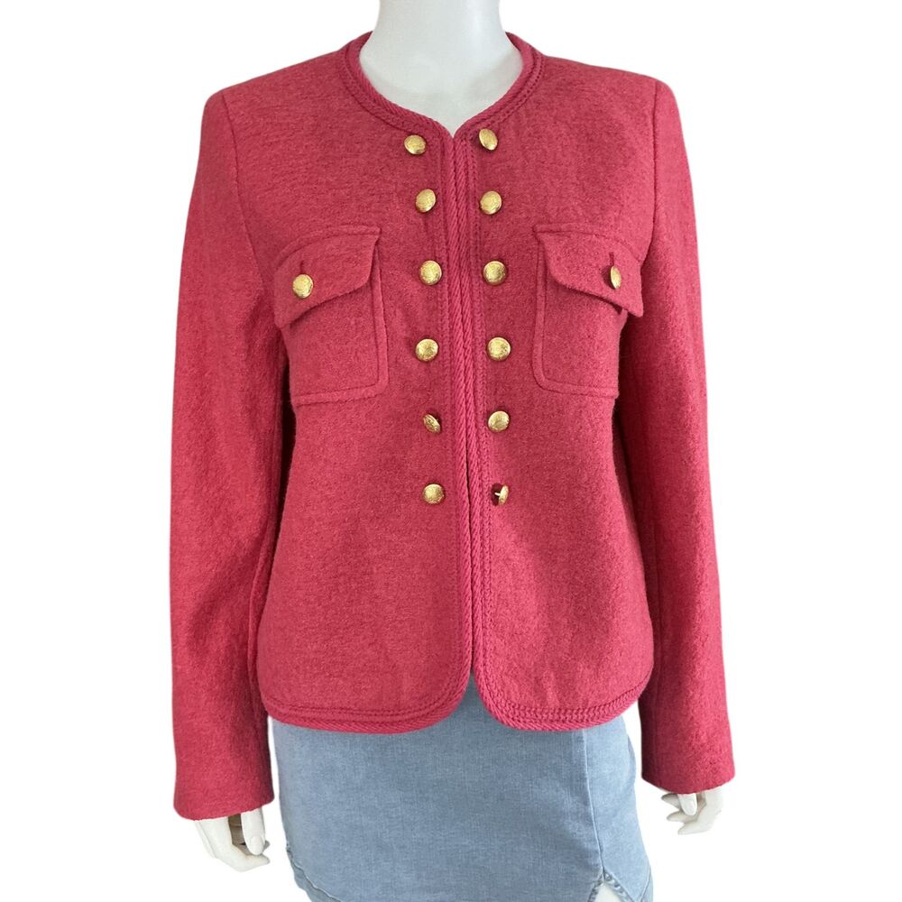 Talbots Boiled Wool Double Breasted Blazer sz 14 Watermelon Gold Crest Buttons